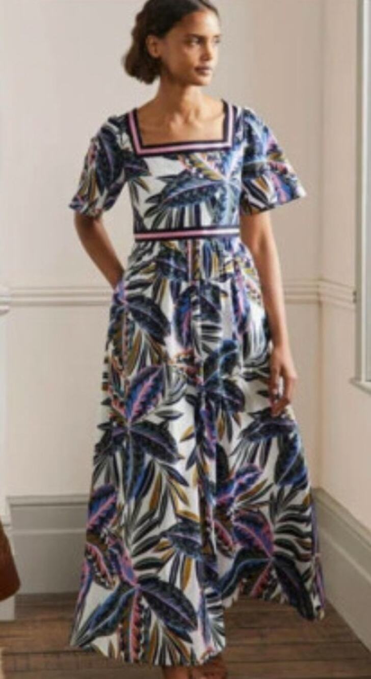 Boden Exotic Leave Stripe Detail Maxi Dress